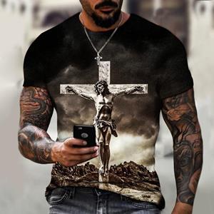 ETST 05 God Religie Christus Jezus Kruis Print Zomer Heren Ronde Hals T-shirt Casual Korte Mouw Oversized T-shirt Mode Herenkleding S