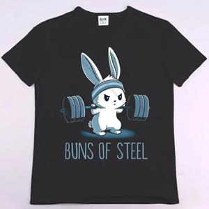 ETST 009 BUNS OF STEEL Rabbit Fitness Grappige Gym Rat Bodybuilding Crewneck T-shirt Heren Casual Korte Mouw Oversized T-shirt S