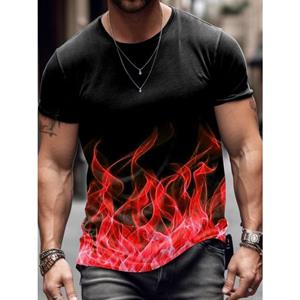 ForYourBeauty Summer Burning Heren Casual Losse Korte Mouw T-shirt Gradiënt Kleur 3D Geprint Ronde Hals T-shirt Vuur S
