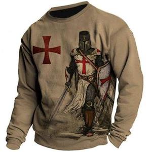 Bobby3 Vintage T-shirts Heren Katoenen T-shirt met lange mouwen Crusader Knight Grafische tops 5xl 3d print T-shirt Casual O-hals Oversized kleding L
