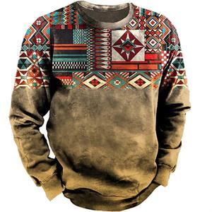 Xuhaijian02 Vintage Heren Sweatshirt Cowboy Grafisch T-shirt Etnische Stijl Print Pullover Oversized Heren Kleding Casual Top met Lange Mouwen S