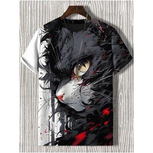 ETST 006 Heren T-shirt Japanse stijl Samurai Cat Grafisch 3D-geprint T-shirt Casual korte mouwen T-shirt Outdoor Oversized herenkleding Tops S