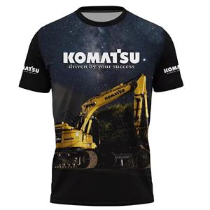 Laoxu Graafmachine Bouwmachines 3D-printen T-shirts Heren Zomer Sport Korte Mouw T-shirt Komatsu O-hals Shirt Tees Tops S wit