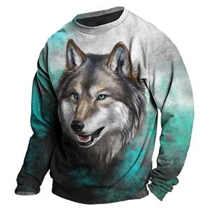 ETST0012 Heren Herfst Lange Mouw T-shirt Wolf Dier Grafische 3D Print Tees Top Harajuku Pullover Casual Oversize Streetwear Herenkleding S
