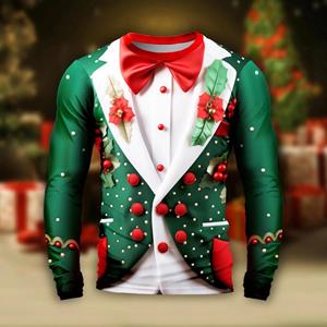 ETST0012 Leuke kerstkostuum T-shirts Neppak Stropdas 3D-print Heren O-hals Lange Mouw T-shirt Harajuku Truien T-shirts Tops Kinderkleding S