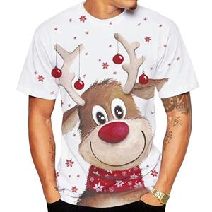 ETST0011 Vrolijk Kerstfeest 3D Geprint T-shirt Eland Sneeuwman Grafische T-shirts Mannen Y2k Vrouwen Vakantiecadeaus Oversized T-shirt Streetwear Tops S