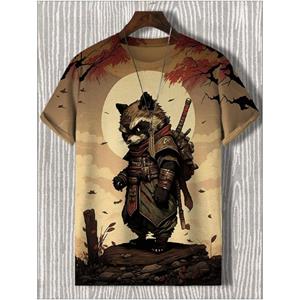 ETST 012 Heren T-shirt Japanse stijl Samurai Cat Grafisch 3D-geprint T-shirt Casual korte mouwen T-shirt Outdoor Oversized herenkleding Tops S