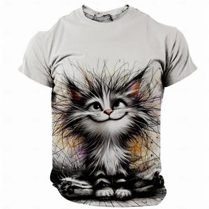 ETST 07 Zomer Heren T-shirt Kattenprint Casual Korte Mouw 3d T-shirts Mode Streetwear Ronde Hals Trui Oversized Herenkleding L