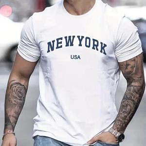 BOLIV MODA Heren Zomer New York Usa Bedrukt 100% Katoen Groot Los Ronde Hals Korte Mouw T-shirt Top 3XL