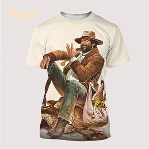 Laoxu Nieuwste Bud Spencer Terence Hill 3d Print Tops Harajuku O-hals T-shirt Casual Korte Mouw Mode T-shirt Zomer Herenkleding S wit