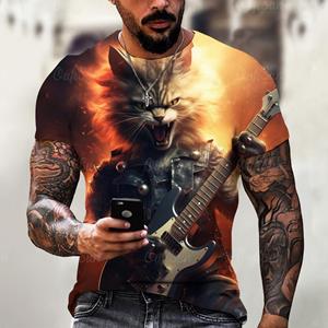 ETST WENDY 05 Grappig T-shirt voor heren Zomer Korte mouw Dieren T-shirts Rock Cat 3d Print Mode Casual Straat Oversized Herenkleding XL