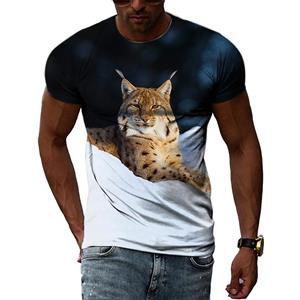 ETST 005 Mode Nieuwe Lynx Bedrukt Heren T-shirt Zomer Casual Persoonlijkheid Hip Hop Straat Stijl T-shirts Dierenpatroon O-hals Korte Mouw Tops S