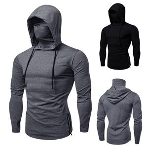 EG76LD Herenmaskerknop Sport Splice met capuchon, grote open gevorkte herenshirts met lange mouwen L zwart