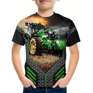 ETST0011 Kinderen vrachtwagen tractoren 3D-printen T-shirt jongenskleding baby meisjes tops auto tractor korte mouw kinderen shirt zomer jongens T-shirts 100cm