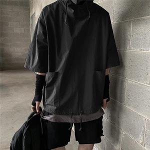 91440607MAC4DCME0U Hooded T-shirt Heren Zomer Koreaans Half Mouw Pullover Top Zacht Grote Zakken Losse Heren T-shirt Streetwear XXXL zwart