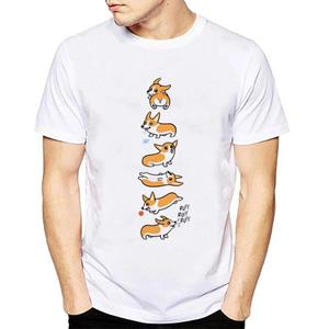 YSM Cotton Tshirt T-shirt Heren Mode Corgi bedrukt Cool Heren Zomer wit T-shirt Comfortabele Tops Grappig XS wit