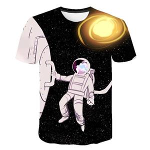 Baibao QIQI Zomer Heren T-shirt 3D Astronaut Bedrukt Kosmos Planeet Ruimte Galaxy Kinderen Maan Ster Hemel Tops Korte Mouw XS