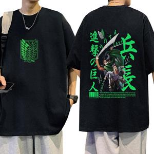 TENJINGE Trendy Japanse Anime Attack on Titan T-shirt Manga Levi Ackerman Shingeki No Kyojin T-shirt Unisex Casual Katoenen T-shirts met Korte Mouwen XXL