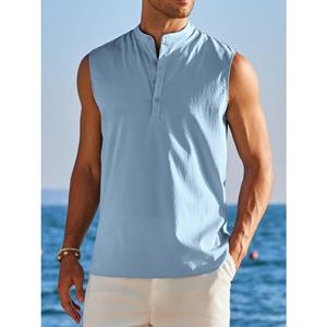 HerSight Lente Zomer Strand Heren Half Open Kraag Mouwloos Onderkant Shirt Heren Casual Top Wit Zwart Blauw S wit