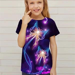 Xuhaijian02 Tieners Kinderen Lichtgevende Vlinder 3D Print Tee Meisjes Casual Korte Mouw Nieuwigheid T-shirt Feestkostuum Dagelijkse Outfit Tops Kleding 100