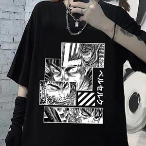 New Young Vintage Anime Manga Berserk T-shirt Unisex Zacht Katoen Guts T-shirt Swordsman Beast Griffith Tee Korte Mouw Gatsu T-shirt Tops S zwart
