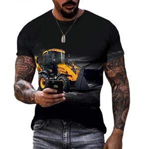 Xin nan zhuang Engineering Truck Excavator Summer Personality T-shirt 3D-geprint Groot formaat Korte mouw Bulldozer Tractor O-kraag Shirt 2023 XXL