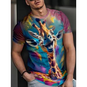 WowClassic Giraffe patroon T-shirts Zomer T-shirts Heren Streetwear Phoenix 3D Print T-shirt Mode O-hals Korte Mouw Tops S wit