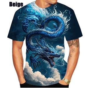 HerSight Heren Dragon Patroon Tees Zomer T-shirts Heren Casual 3D Print T-shirt Mode O Hals Korte Mouw Tops S marineblauwe kleur