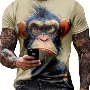 Bobby 2 3D-geprint apen-grafisch T-shirt met ronde hals en korte mouwen voor heren, casual zomer-T-shirt voor dagelijks gebruik en vakantieoorden S