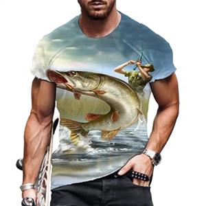 ETST WENDY 005 Mode Heren Zeevisserij T-shirt Oversized Ademend Casual Korte Mouw 3D Vis Print Grote Maat Comfortabele Heren Pullover S