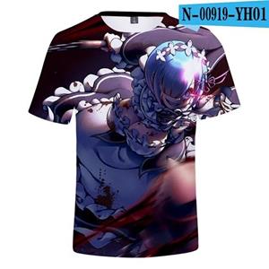 Subilier Re Zero 3D-bedrukt T-shirt met korte mouwen voor mannen, vrouwen, kinderen, cartoon-animekleding, Rem en Ram, Japanse anime-shirt-shirts XXS