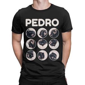 FT T Shirts Grappig Pedro Racoon Dance Meme T-shirt voor heren Ronde hals Katoenen T-shirts Korte mouw T-shirt Originele tops S zwart