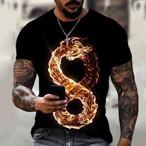 HerSight Streetwear 3D-geprint T-shirt Zomer Heren Draakpatroon Kleding Ronde Hals Tops Casual Korte Mouw T-shirts S