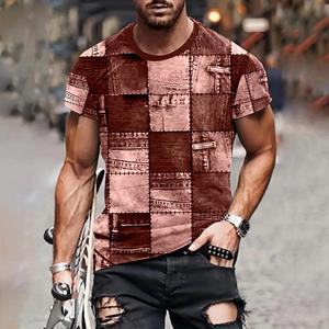 ETST 03 Heren T-shirt 3D Digitaal Patchwork Grafische Print Korte Mouw T-shirts Comfortabel Casual Elastische Ronde Hals Heren Buitenactiviteiten Top 5XL