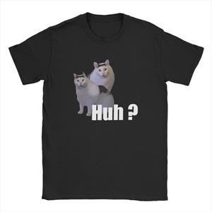 New Young Vintage Huh Cat Meme Grappig T-shirt Heren Ronde Kraag 100% Katoenen T-shirt Y2k Ins Harajuku Korte Mouw T-shirt Nieuwe Aankomst Tops XS zwart