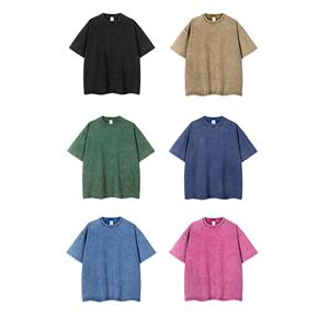 Niubiplus T-shirt met korte mouwen Heren Washed Heavy Summer T-shirt High Street Bottoming Shirt L zwart