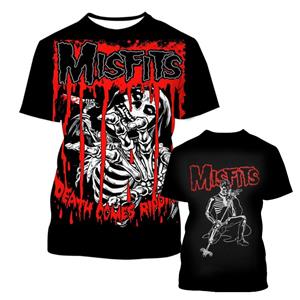 Laoxu Scary Halloween Misfits Band 3D-print T-shirt Dames Heren Mode Casual T-shirt Grappige Straat Tops Tees S-6XL S wit