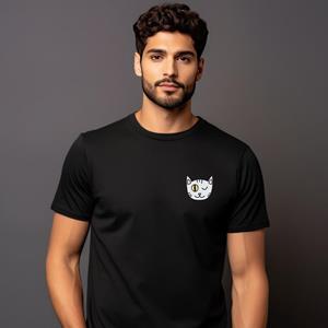 Le Roi du Tshirt T-shirt Homme - CHAT CLIN DOEIL CŒUR S zwart