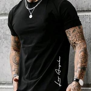 Etst 003 Contrast Letter Print  LOS ANGELES  T-shirt, ronde hals en korte mouwen, geschikt voor heren zomerse outdoorkleding S