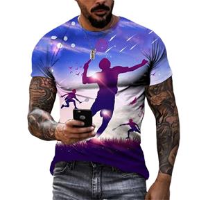 ETST 05 Nieuwe zomer heren badminton outdoor fitness 3D-printmode losse persoonlijkheid trend grote maat O-kraag top met korte mouwen S