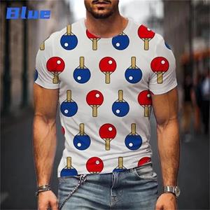 ETST 007 Zomer Heren Pingpong Patroon Sport T-shirt 3D Geprint Tafeltennis T-shirts Casual Ronde Hals Korte Mouwen Grappige T-shirts S