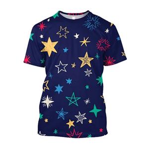 ETST 05 Zomer Heren Trend Persoonlijkheid Vijfpuntige Ster Patroon Casual 3d Geprint O Kraag Korte Mouw Straat Fun Losse Top 6xl S