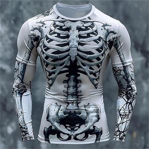 ETST 013 3D Print Skeletschedels Patroon T-shirts Mannen Lange Mouw Casual Mode T-shirt Top Sweatshirt Ademende Streetwear Losse T-shirts S