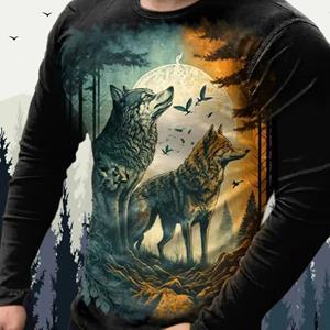 ETST 007 Heren T-shirt Tee Animal Wolf Ronde Hals Kleding Kleding 3D Print Buiten Halloween Lange Mouw Print Vintage Modeontwerper S