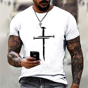 ETST 009 Heren T-shirt Persoonlijkheid Casual Jezus Kruis Gedrukt Hip Hop Korte Mouw Ronde Sport T-shirt Oversized Heren Kleding Tops Zomer S