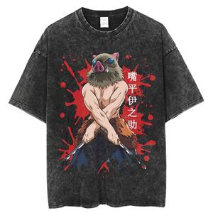 ETST 012 Anime Print Japanse Manga Gewassen T-shirt Gedragen Katoen Korte Mouw Tee Retro Harajuku Stijl Top Unisex S