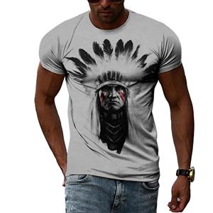 ETST 05 Indiase Stamhoofden Zomer Persoonlijkheid 3D Harajuku Print Casual Losse Ademende Ronde Hals Korte Mouw Heren T-shirt Top S