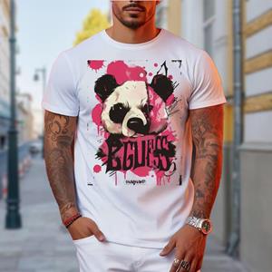 Happy Show Nieuwe zomer herenmode T-shirt persoonlijkheid panda hoofd bedrukt heren T-shirt top XS zwart