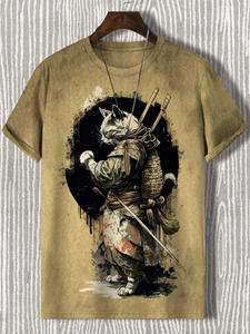 Xr 01 Heren T-shirt Japanse stijl Samurai Cat Grafisch 3D-geprint T-shirt Casual korte mouwen T-shirt Outdoor Oversized herenkleding Tops S