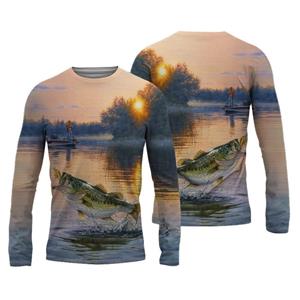 ETST 012 Zomer Heren Visshirts 3D Pinting Viskleding Ademend T-shirt Lange Mouw Buitensporten Ronde Hals Visshirt 6XL S